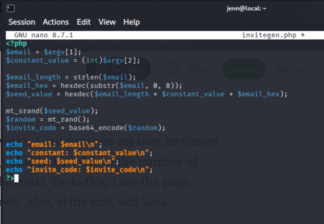 Custom PHP invite code generator script